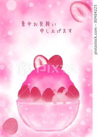 Summer greetings, postcards, shaved ice strawberries and rabbit ice Summer greetings, postcards, shaved ice strawberries and rabbit ice 80484225