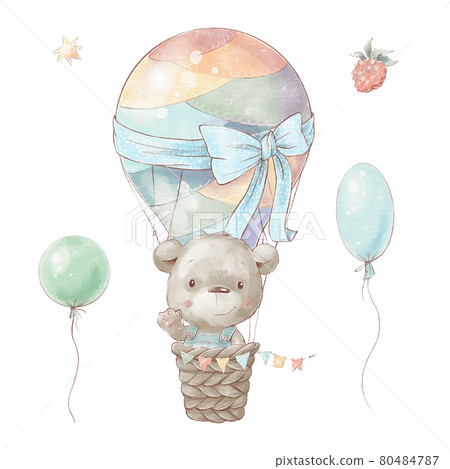 Set of cute cartoon teddy bear in a hot air balloon Set of cute cartoon teddy bear in a hot air balloon 80484787