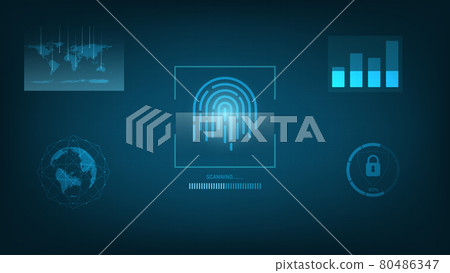 Biometrics hi-tech technology with fingerprint scanning background. 80486347