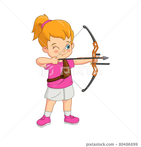 Cartoon girl playing archery with a bow Cartoon girl playing archery with a bow 80486899