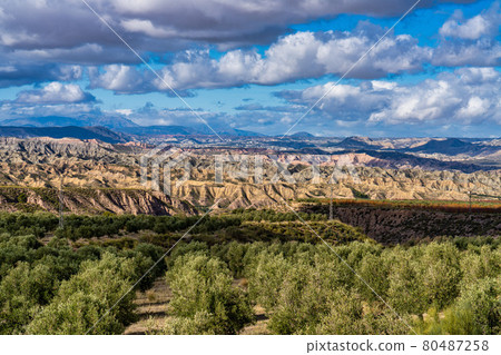 Landscape near Bacor Olivar at Embalse de Negratin reservoir lake in Spain 80487258