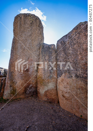 Dolmen of Lacara, funeral chamber near La Nava de Santiago, Extremadura. Spain 80487275