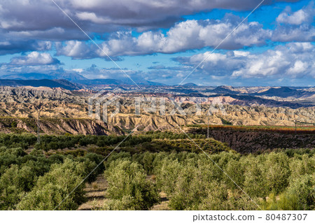 Landscape near Bacor Olivar at Embalse de Negratin reservoir lake in Spain 80487307