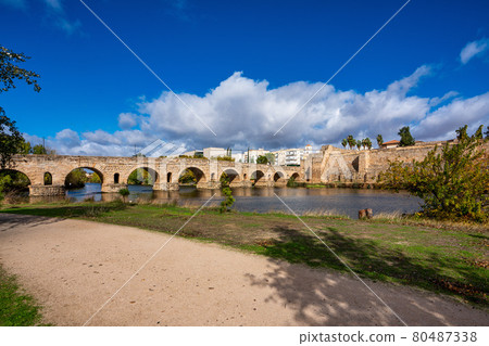 Puente Romano, the Roman Bridge in Merida with the Alcazaba, Extremadura, Spain Puente Romano, the Roman Bridge in Merida with the Alcazaba, Extremadura, Spain 80487338