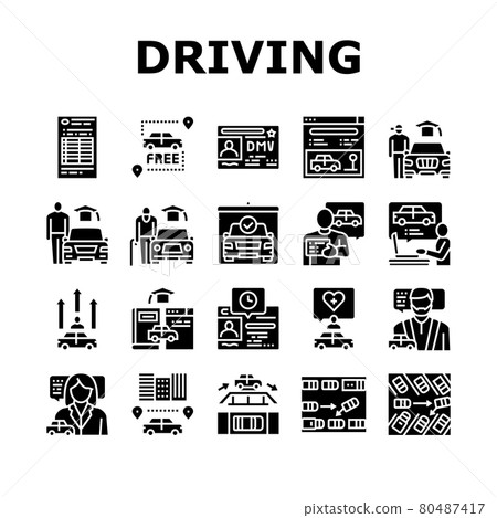 Driving School Lesson Collection Icons Set Vector 80487417