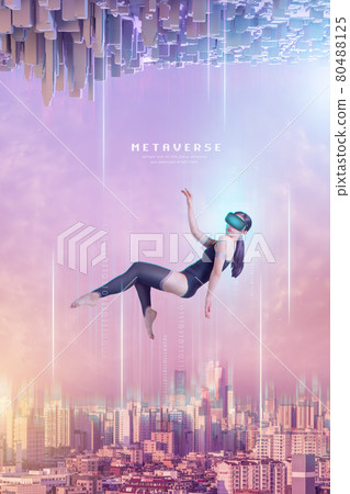 Asian woman in virtual space through metaverse Asian woman in virtual space through metaverse 80488125