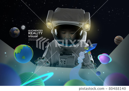 Asian boy child space experience, AR augmented reality education 80488140