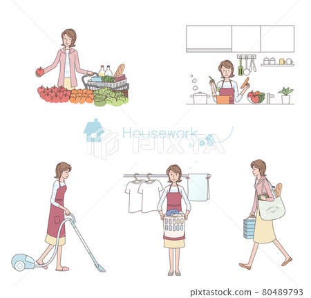 Various young women doing housework 80489793
