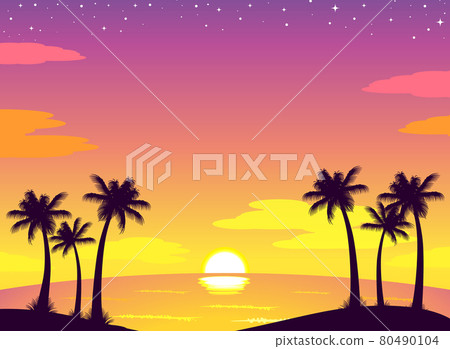 Sunset beach illustration material 80490104