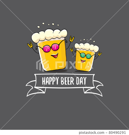International beer day vector concept illustration or summer poster with vector funky beer character. Cartoon funny International beer day label International beer day vector concept illustration or summer poster with vector funky beer character. Cartoon funny International beer day label 80490291