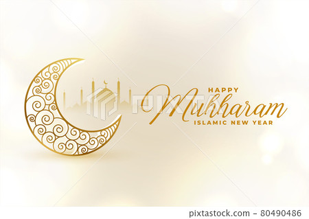 happy muharram festival card with decorative moon and mosque design happy muharram festival card with decorative moon and mosque design 80490486