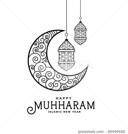 happy muharram decorative moon and card design happy muharram decorative moon and card design 80490488