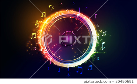 colorful music speaker with sound notes 80490691