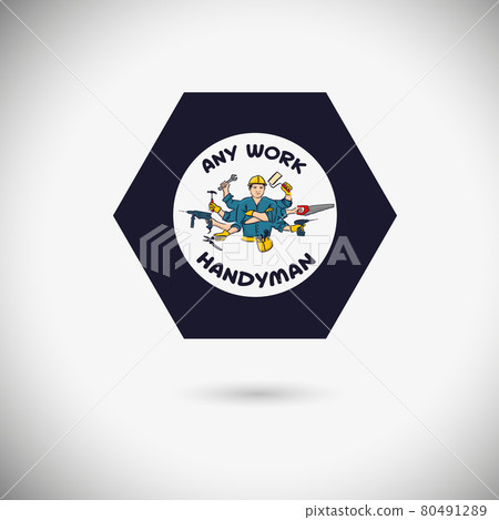 Tools in hand. jack of all trades. handyman logo. A builder who knows how to do everything. vector illustration 80491289
