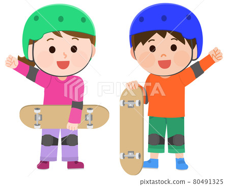 孩子們享受滑板男孩和女孩 1 插圖 80491325