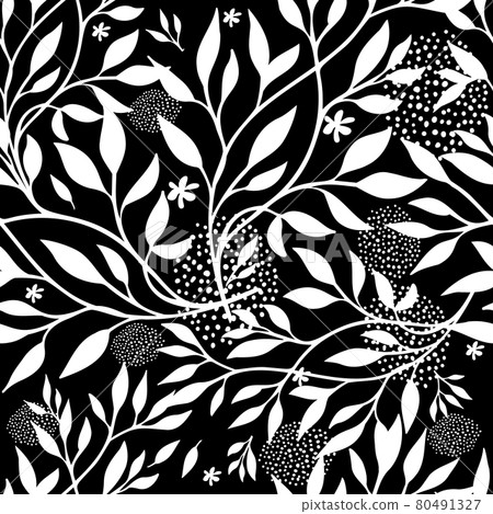 Monochrome seamless background twigs and leaves. Vector illustration 80491327