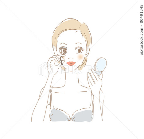 女人化妝，睫毛夾 80491348