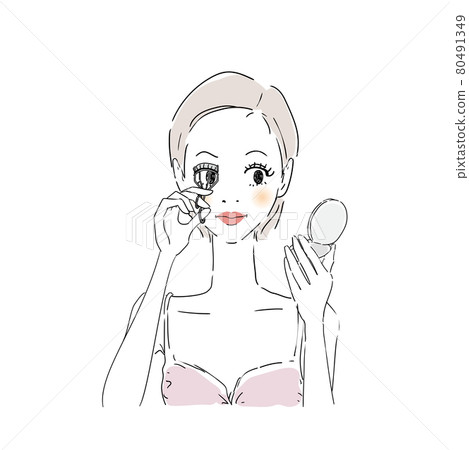 女人化妝，睫毛夾 80491349