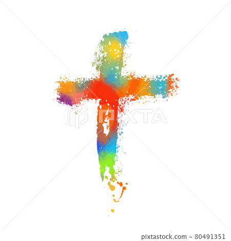Multi-colored cross. Cross made of rainbow blots. Vector illustration 80491351