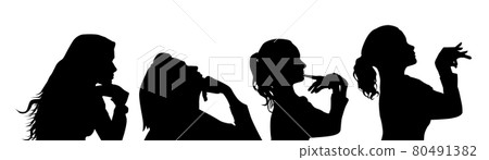 Heads of beautiful girls silhouettes. Vector illustration Heads of beautiful girls silhouettes. Vector illustration 80491382