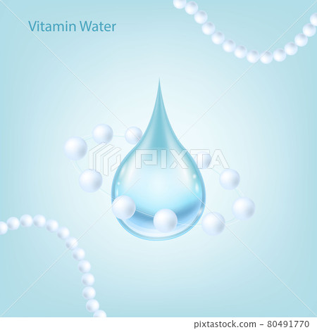 Vitamin Water splashes, blue liquid Water droplet. Transparent vector water splash and water drop on light background. 80491770