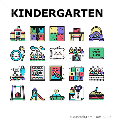 Kindergarten Activity Collection Icons Set Vector 80492002