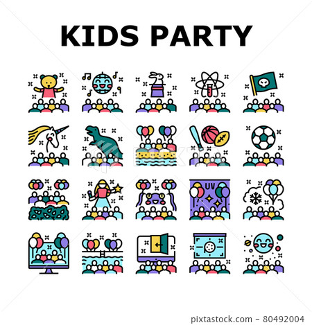 Kids Birthday Party Collection Icons Set Vector Kids Birthday Party Collection Icons Set Vector 80492004