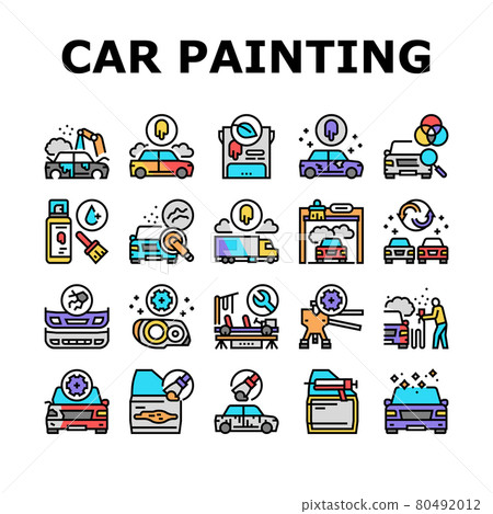 Car Painting Service Collection Icons Set Vector 80492012