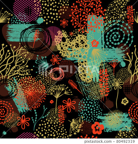 Seamless abstract vintage floral background. Dark background. Vector illustration 80492319