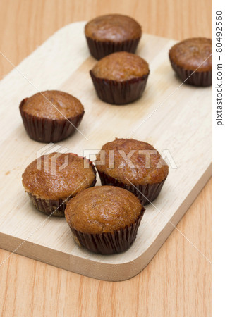 banana cake on the wooden board 80492560