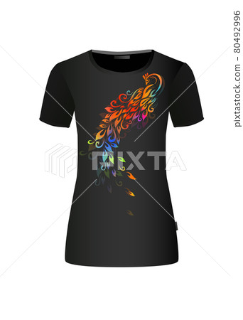 A multi-colored bird. peacock. T-shirt print. Vector illustration 80492996