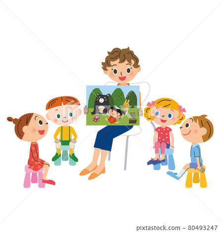 Teachers and children reading picture-story shows Teachers and children reading picture-story shows 80493247