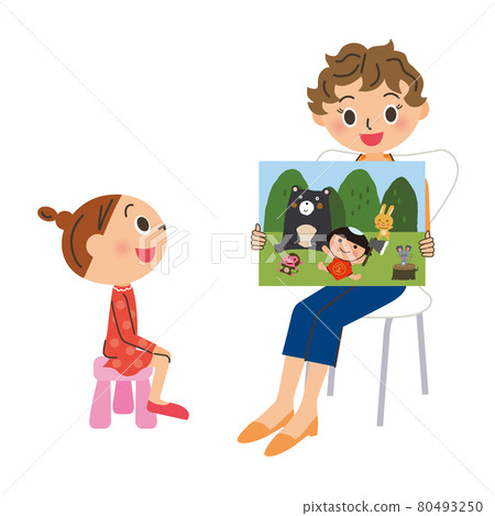 Teacher and girl reading picture-story show 80493250