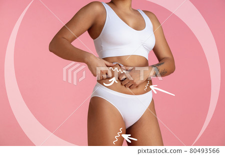 Female body, belly with drawing arrows. Fat lose, liposuction and cellulite removal concept. Good and fast metabolic problem. Female body, belly with drawing arrows. Fat lose, liposuction and cellulite removal concept. Good and fast metabolic problem. 80493566