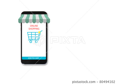 Smartphone with shopping application online on screen, Mockup mobile phone, online shopping concept. Smartphone with shopping application online on screen, Mockup mobile phone, online shopping concept. 80494102