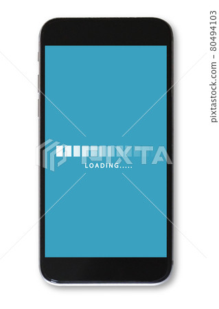 smartphone with loading icon on screen. smartphone with loading icon on screen. 80494103