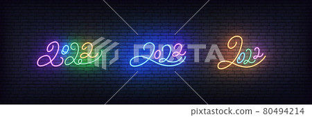 2022 lettering neon. Set of colorful signs for New Year 2022 2022 lettering neon. Set of colorful signs for New Year 2022 80494214