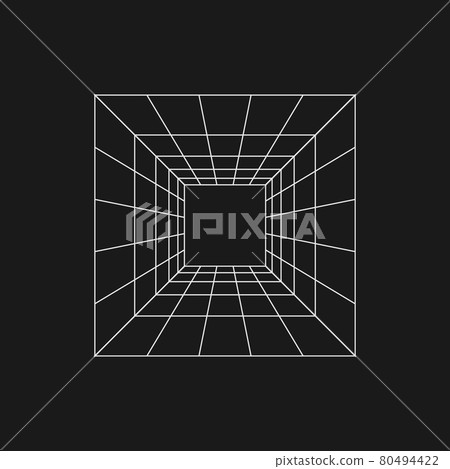 Retrofuturistic perspective grid tunnel. Digital cyber retro design element. Perspective tunnel in cyberpunk 80s style. Perspective for poster, cover, merch in retrowave style. Vector Retrofuturistic perspective grid tunnel. Digital cyber retro design element. Perspective tunnel in cyberpunk 80s style. Perspective for poster, cover, merch in retrowave style. Vector 80494422