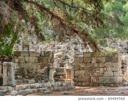 Ruins of large bath of ancient Phaselis city. Famous architectural landmark, Kemer district, Antalya province. Turkey. Ruins of large bath of ancient Phaselis city. Famous architectural landmark, Kemer district, Antalya province. Turkey. 80494568