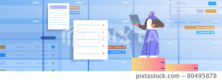 arab businesswoman working on laptop business planning multitasking time management concept arab businesswoman working on laptop business planning multitasking time management concept 80495878