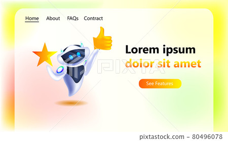 robot holding review star rating and thumbs up symbol social media communication feedback artificial intelligence robot holding review star rating and thumbs up symbol social media communication feedback artificial intelligence 80496078