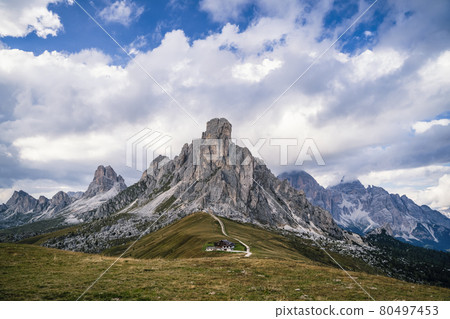 Giau Pass high alpine pass, popular travel destination in Dolomites, Italy Giau Pass high alpine pass, popular travel destination in Dolomites, Italy 80497453