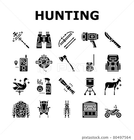 Hunting Shop Selling Collection Icons Set Vector - Stock Illustration ...