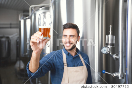 Successful brewer checks quality of craft drink, beer production and sales at alcohol plant Successful brewer checks quality of craft drink, beer production and sales at alcohol plant 80497723