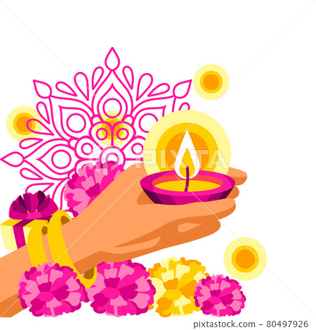 Happy Diwali greeting card. Deepavali or dipavali festival of lights. 80497926