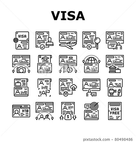 Visa For Traveling Collection Icons Set Vector 80498486