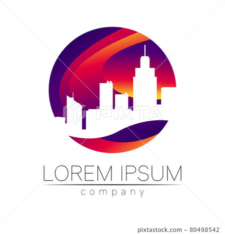 Real Estate Vector Logo with City and Skyline icons. Illustration for Brand Company Identity Concept Design Symbol 80498542