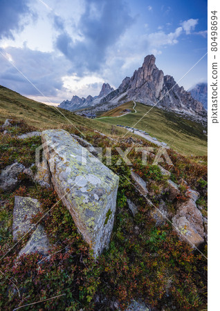 Giau Pass high alpine pass, Passo Giau popular travel destination in Dolomites, Italy Giau Pass high alpine pass, Passo Giau popular travel destination in Dolomites, Italy 80498694