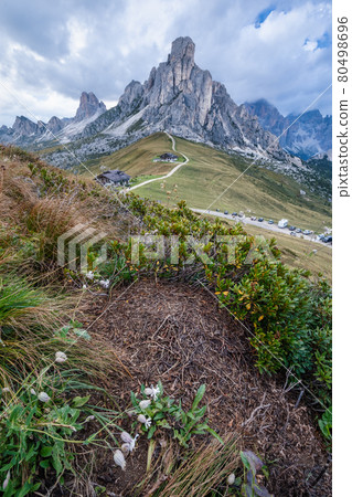 Giau Pass high alpine pass, popular travel destination in Dolomites, Italy 80498696