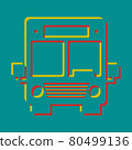 Bus sign illustration. Pseudo 3d embossed icon with citrine and persian red colors on dark cyan background. Illustration. 80499136